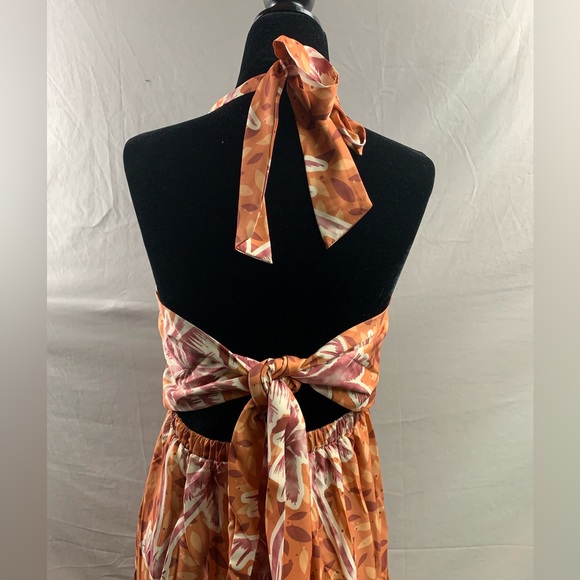 Tropical Print Ruffle Hem Tie Back Halter Dress - Picture 10 of 10